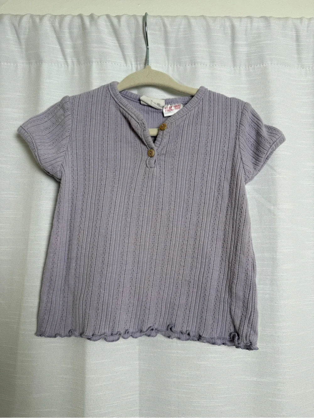 Zara Baby Girls Lavender Pointelle Knit Henley Top | Size  9-12M